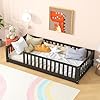 Toddler Twin Size Floor Bed with Fence for KidsSolid Wood BedframeEasy to Assemble No Box Spring NeededEspresso