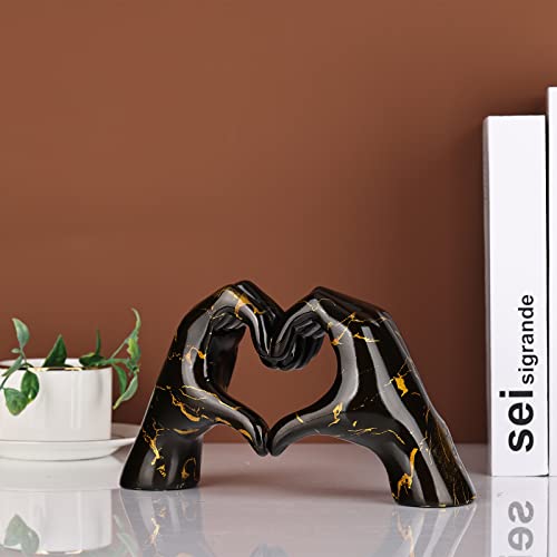 DOVDOV Marble Black Gold Hand Heart Decoration, Heart Hand Statue, Love Finger Sculpture Decoration for Bookshelf Coffee Table Office Bedroom TV Cabinet Bookshelf Small Ornaments Home Decor.