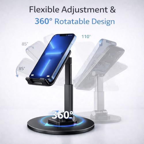 Image of Mizi Portable Cell Phone Stand for Desk - Height & Angle Adjustable Mobile Foldable Holder, Compatible with iPhone 17 16 15 14 13 12 11 Pro Max, Galaxy S25 S24, All 4-10 inch Devices - Black