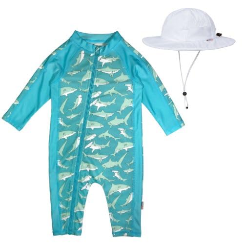 Image of SwimZip Swimsuit UPF 50+ Sun Protection One Piece Zip Bathing Suit with Sun Hat Infant Sunsuit Swimwear