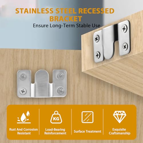 Image of 8 Pcs Flush Mount Bracket, Stainless Steel Interlocking Hanging Bracket, 54 x 30mm Heavy Duty Headboard Wall Mounting Hardware with Screws, Picture Hanging Hooks (Black & Silver)