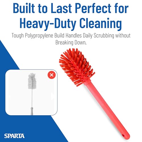 Image of SPARTA Large Water Bottle Brush Ideal for Wide-Mouth Jars, Bottles and Tumblers, Dishwashing Tool with Handle for Home and Commercial Kitchens, Plastic, 12 Inches, Red