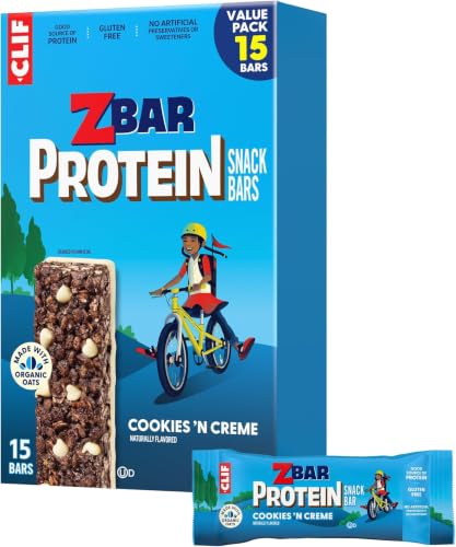 Image of CLIF Kid Zbar Protein - Cookies 'N Creme - Crispy Snack Bars - Made with Organic Oats - Non-GMO - 5g - Gluten Free Protein Bars (15 Count) (Pack of 6)