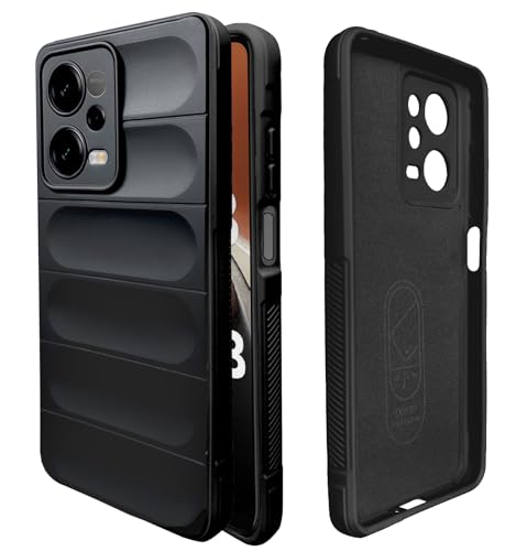 Image of A rtistque Liquid Silicone Stripes Back Cover Case for Mi Redmi Note 12 Pro 5G | with Camera Protection | with Inner Fabric | Anti Slip Grip | AirBag Case - Black