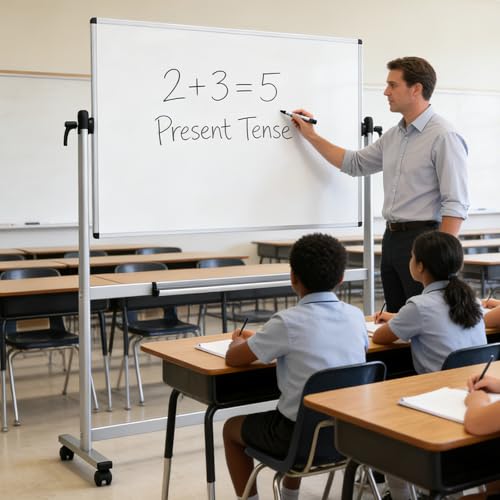 VIZ-PRO Pizarra blanca móvil magnética de doble cara 120x90 cm, con ruedas y marco de aluminio, para oficina y aula - imagen 6