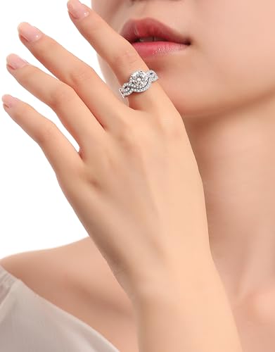 Moissanite Rings for Women Moissanite Bridal Ring Sets Wedding Band Round Cut D Color VVS1 S925 Sterling Silver with 18K White Gold Plated Engagement Promise Valentine's Day Gift4