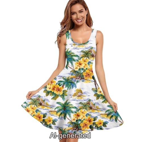 Image of Dreaweet Casual Sleeveless Dresses for Women Girls, Round Neck Tank Dresses with Pockets Summer Sundress Size XS-4XL