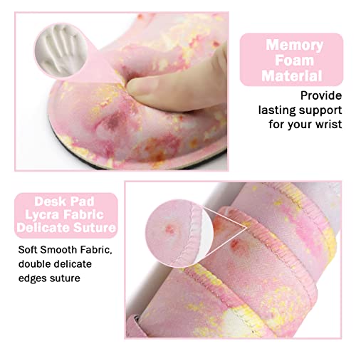 Image of 4-in-1 Large Gaming Mouse Pad, Keyboard Wrist Rest Pad & Wrist Support Mousepad Set, Extended Desk Pad Waterproof Desk Mat for Home Office Study Game-Pink Gold Marble