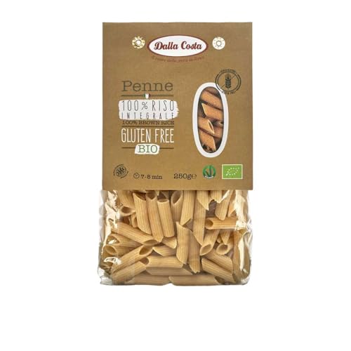 Dalla Costa Penne 100% Arroz Integral Sin Gluten Orgánicas. Made in Italy. Paquete Ahorro 8x250 gramos
