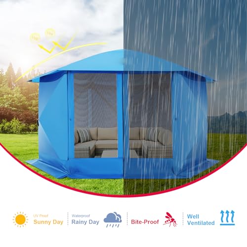 Image of COBIZI 12x12 FT Pop Up Canopy Stargazing Tent, Gazebos On Clearance with Removable Roof, Screened in Gazebo, Screen Tents Portable carpas para Patio for Outdoor Camping,Backyard, Garden, Blue(Pro)