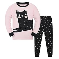 HIKIDS Girls Cute Cat Dog Elephant Flamingo Owl Rabbit Giraffe Ladybug Pyjamas Kids Long Sleeve Sleepwear Toddler Pjs Childrens 100% Cotton Nightwear Age 2-8 Years