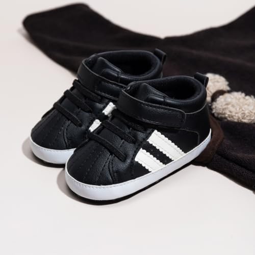 ISINSER Unisex Baby Premium PU Leather Sneaker Soft Non-Slip Sole Toddler Newborn Stripe Crib House Shoes2