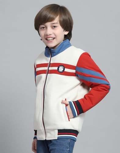 Image of Monte Carlo Boys Printed White & Rust Mock Neck Full Sleeve Jacket