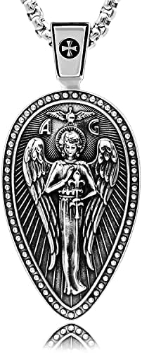 VENICEBEE Archangel St. Gabriel Saint Medal Guardian Angel Christian Amulet Solid 925 Sterling Silver Pendant Necklace 24" inch Box Chain - Black Velvet Pouch - Polishing Cloth - Fine Jewelry Gift Box