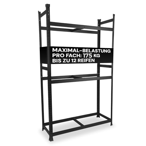 ALL Premium Reifenregal 12 Reifen 180x110x40cm schwarz, 175kg Traglast, Reifenregal 8 Reifen Reifenständer und Reifenhalter, Felgenbaum Garagen Zubehör für Lager & Garage