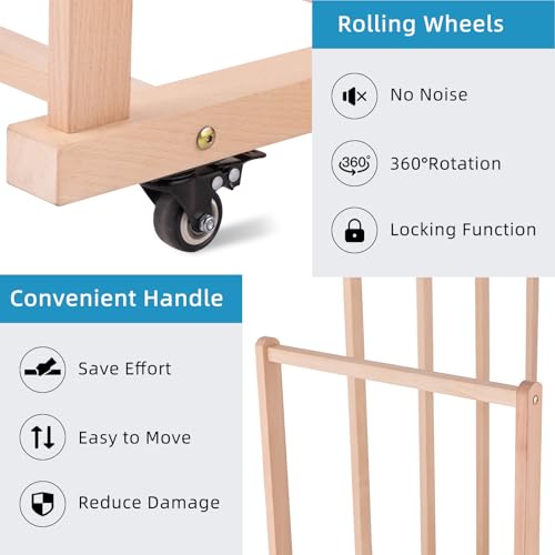 Somime Extra Large Art Canvas Storage Rack, Art Drying Rack, Wooden Canvas Boards Rack with Handle and Caster Wheels for Drawing Boards, Panels, Artwork in Art Studio/Gallery