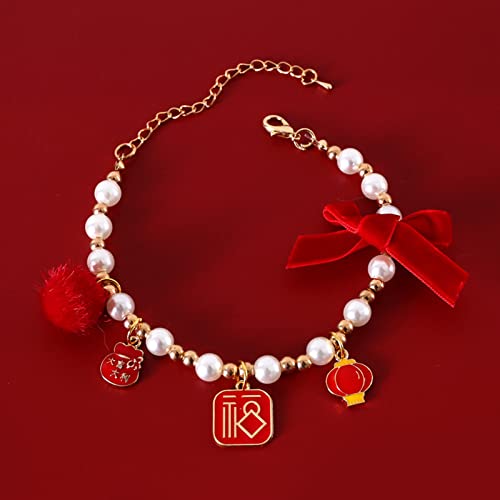 Hunde-Perlen-Halsband, 1 Stück, Haustier-Perlen-Halskette, verstellbare Perlen, Hunde-Halskette mit süßem Weihnachtsanhänger und Schleife, für Hunde, Katzen, Welpen, Katzen, Weiß, S