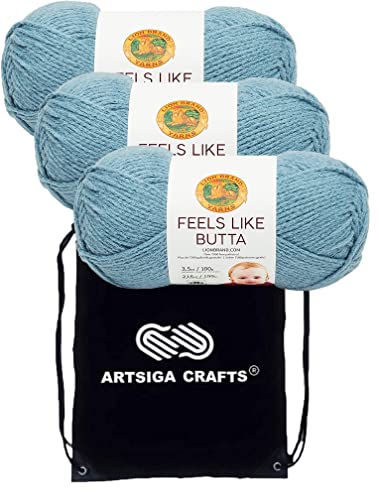 Image of Lion Brand Yarn Feels Like Butta 215-108 Dusty Blue | 3 Skeins, Same Dye Lot, Project Bag, CYC #4 Worsted, 100% Polyester, Ideal for Crochet, Knitting Baby Blankets, Amigurumi