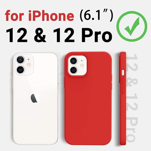 Image of Premium Liquid Silicone Case for iPhone 12 & 12 Pro - Slim Full Body Protective Back Cover with Soft Microfiber Lining, Anti-Slip Grip Scratch Resistant Phone Case(Red)