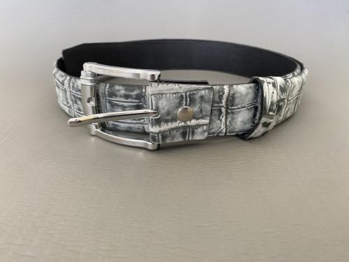 genuine crocodile belly nubuck leather skin belt with prong buckle for men, handmade alligator skin belt3