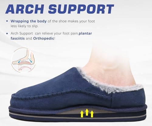 Image of KuaiLu Mens Slippers Orthopedic Arch Support Suede Fluff Plush Home Shoes | Comfortable Plantar Fasciitis Slip-on Bedroom Warm House Garden Footwear Fuzzy Clogs Slippers Indoor Outdoor Pantuflas