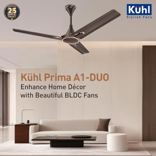 Image of KUHL Prima A1-DUO 1200mm BEE 5-Star BLDC Ceiling Fan | 29W Energy Saving (Up to 65%) | High Airflow & Low Noise | Remote as well as Regulator Operated | 5 Year Motor Warranty | ISI Marked (Espresso)
