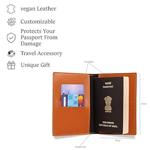 Image of Unisex Passport Cover for Men & Women | Printed, Classy & Stylish | Vegan Leather Passport Cover for Travel (TAN)
