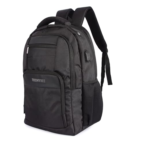 Image of TECHYBEE 45 L Expandable Travel Backpack - Flight Approved Carry On Weekender Bag with 16-Inch Laptop Compartment - Anti-Theft Large Business & College Daypack (Black)