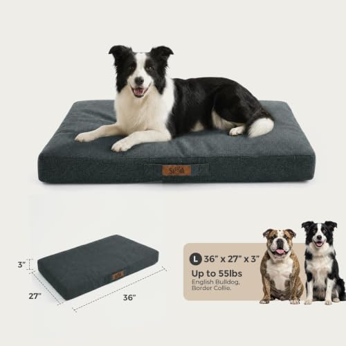 Image of Sytopia 36 Inch Indestructible Dog Bed for Large Dogs, Waterproof Chew Proof Orthopedic Pet Mat for Crate with Machinne Wshable Cover, Great for Indoor Outdoor Use, Dark Grey