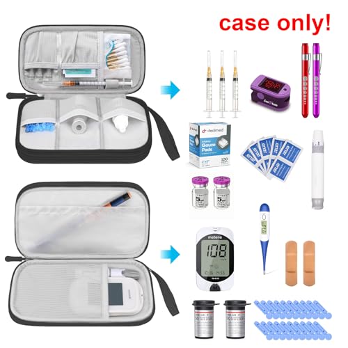 Image of Elonbo Diabetic Supplies Storage Bag, Portable Glucose Meter Carrying Case, Insulin Pen and Medication Travel Case for Glucose Meters, Insulin Pen, Test Strips, Lancets, Syringe, Small Ice Pack, Black