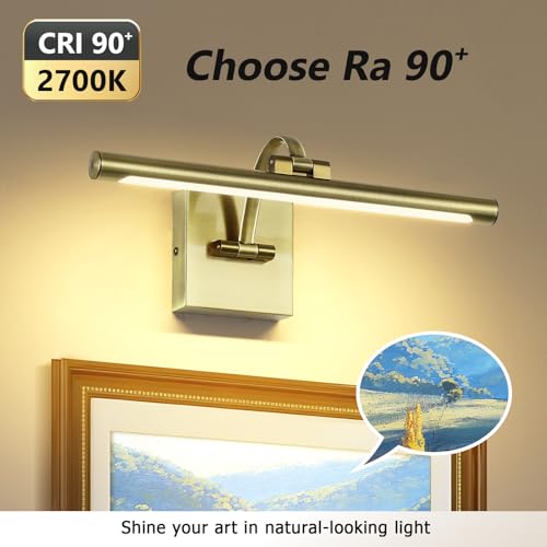 Image of DESOOP Picture Lights for Wall Hard-Wired Antique Bronze Picture Lighting Dimmable Art Light LED Gallery Lighting for Wall Portrait Artwork 15.75 inch 7W 2700K