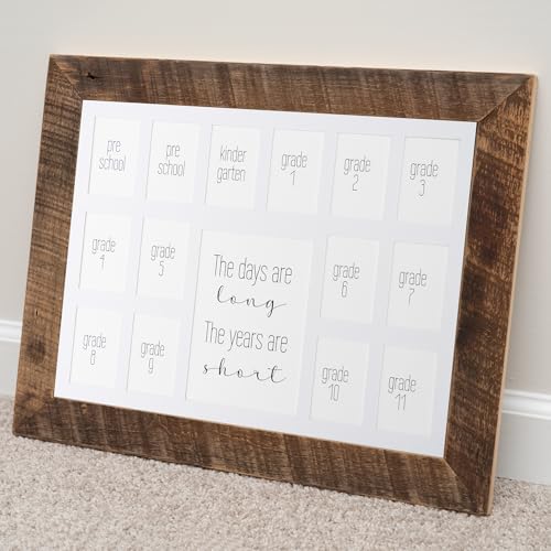 Image of Rustic Red Door Co. 12x16 School Days Picture Frame with Multiple Openings - School Years Photo Collage - The Days Are Long - 2 Pre-School & Kindergarten to 12th Grade (15 Photos, 2PreK-12th, White)