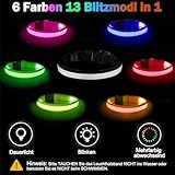 Nepfaivy Leuchthalsband Hund USB Aufladbar - Hundehalsband Leuchtend mit Verstellbarer Länge für Mittelgroße bis Große Hunde, LED Halsband Hund 6 Farbwechsel für Nacht Sicherheit(Mehrfarbig-M)