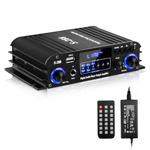 KKMOL HiFi Verstärker Home Audio, 30Wx4, Max 1200W HiFi Stereo Power Amplifier USB, SD, FM Class D Speaker Amp für Heimkino Karaoke, mit Netzadapter & Fernbedienung