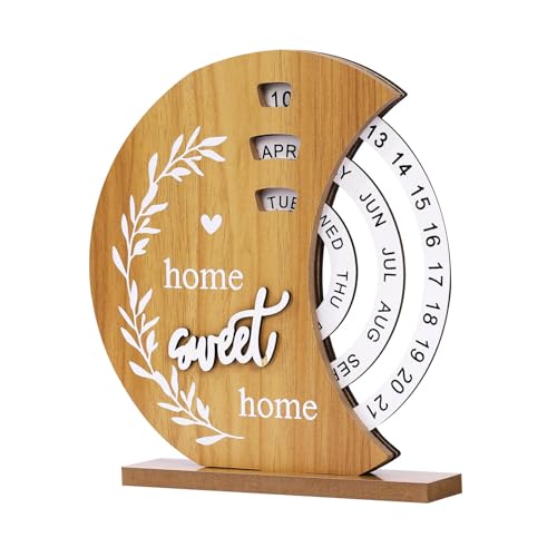 MYLERCT Calendrier de Bureau, 20 x 18 cm Calendrier Perpétuel Bois Rotatif, Forme de Lune Calendrier Familial, Calendrier de Bureau Décoratif Vertical pour...