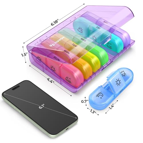 Image of AUVON Weekly Pill Organizer 3 Times a Day, Large 7 Day Pill Box 3 Times a Day with Separate Container, Portable Pill Case for Medication, Vitamins, Fish Oil and Supplements (Pack of 2)