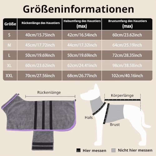 HezzLuv Mikrofaser-Hundebademantel, saugfähiger Trockenmantel, Lila, M