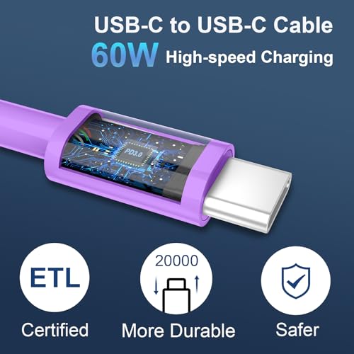 Image of iPhone 17 16 15 Pro Max Charger Fast Charging, 20W USB C Charger Block with 6FT USB C to C Charging Cable Cord for iPhone 17 16 15 Pro Max /17 16 15 Pro /17 16 15 /16 15 Plus-Purple