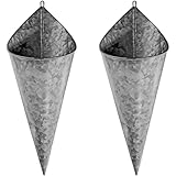 Galvanized Wall Planter - Two(2) Cone Metal Hanging Vase Container. Farmhouse Rustic Decor. Tin Style Tall Bucket or Pocket for Plants or Flowers by Hallops