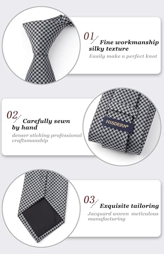 Image of HISDERN Ties for Men Solid Houndstooth Neckties Handkerchief Formal Business Tie & Pocket Square Set Wedding Party