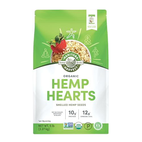 Image of Manitoba Harvest Organic Hemp Seeds, 5 lb, 10g Plant Based Protein and 12g Omega 3 & 6 per Srv, smoothies, yogurt & salad, Non-GMO, Vegan, Keto, Paleo, Gluten Free