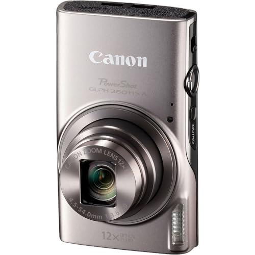 Image of Canon PowerShot ELPH 360 HS A Digital Camera (Silver) | 20.2MP CMOS Sensor, 12x Optical Zoom & Built-in Wi-Fi | Compact Point-and-Shoot for Travel (7283C001) + 64GB Card + Case+ More