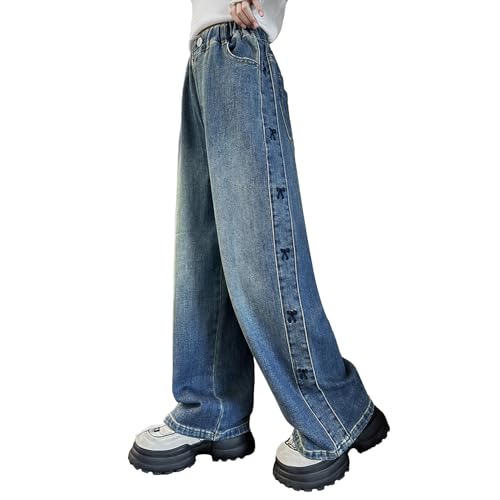 Rolanko Girls Baggy Jeans Distressed Denim Pants Elastic Waist Wide Leg Jeans for Girls Kids Loose Fit 4-14 Years