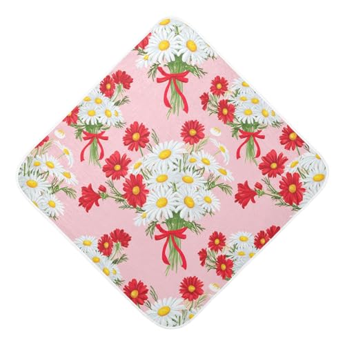 BOESI Doodle Daisy Bouquet Baby Bath Towel, Baby Hooded Bath Towel, Soft, Comfortable, Absorbent, for Boys, Girls, 30x30 inches
