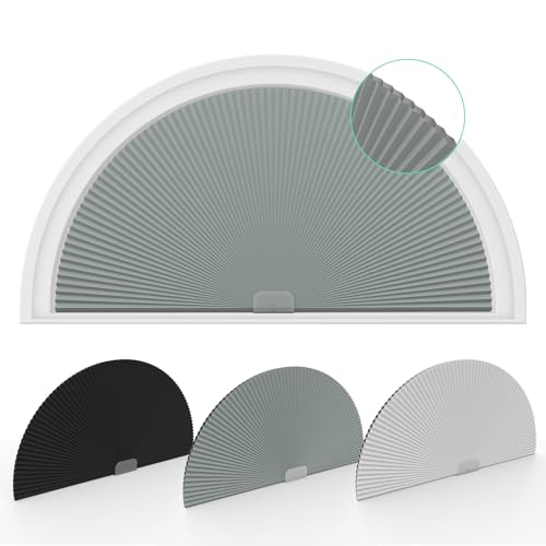Changshade Lot de 2 Stores occultants en Forme d'arche pour fenêtre, Demi-Lune (Rayon : 61 cm), Stores cellulaires plissés, Demi-Cercle sans perçage,...