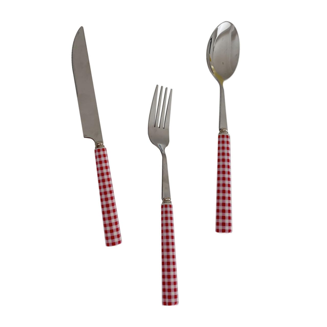 Mikinona 1Set French Style Checkered Ceramic Handle Cutlery Fork Spoon Stainless Steel Kitchen Utensils for Serving Steak Pancakes Barbecue