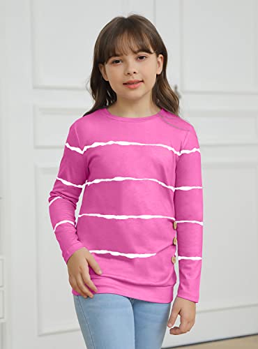 Ebifin Girls Casual Short/Long Sleeve T Shirts Crewneck Tunic Tops Kids Button Striped Tee Blouses Size 4-152