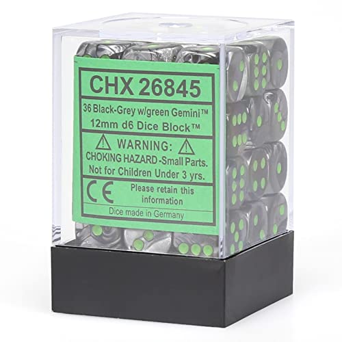 Amazon.com: Chessex d6 Sets: Gemini Black & Grey/Gray with Green