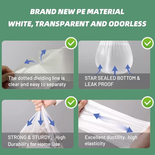 10 Gallon White Trash Bags, 105 Count (5 Rolls) | Large, Flat T-Shaped Unscented Garbage Bags for Kitchen, Utility Room & Large Capacity Trash Cans - Image 4