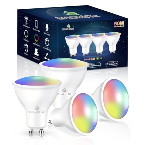 Enshine GU10 Smart Bulb, Tunable White and RGB Colour WiFi Light Bulbs, Compatible with Alexa and Google Home, Music Sync, Remote Control, High Brightness, 5W(50W), No Hub Required, 4 Pack